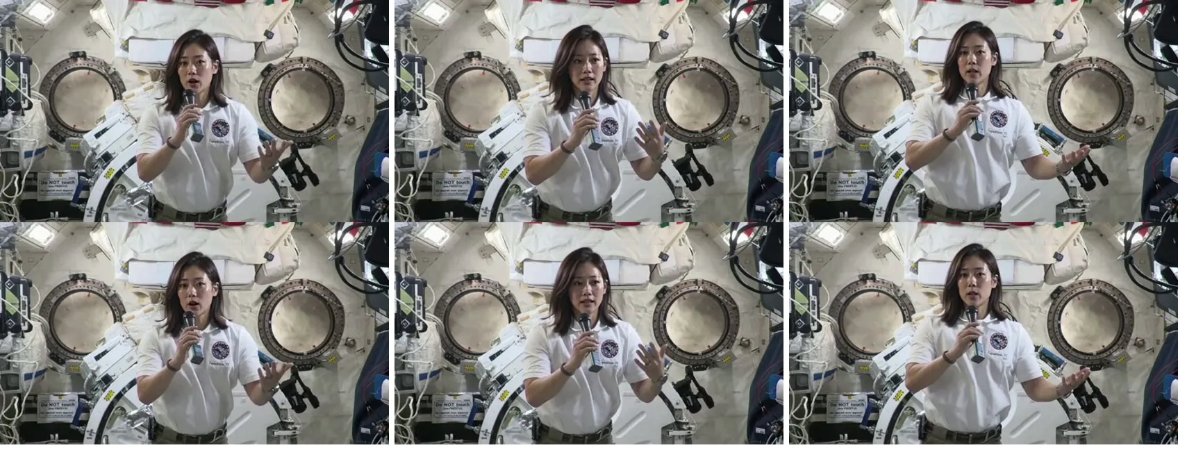 같은 시드(42113)로 만든 결과 비교. 위는 Runpod, 아래는 Comfy API. 12, 62, 112번째 프레임을 나란히 놓았고, 세 시점 모두 얼굴·머리 교체와 옷·마이크·배경이 거의 같게 나왔다.